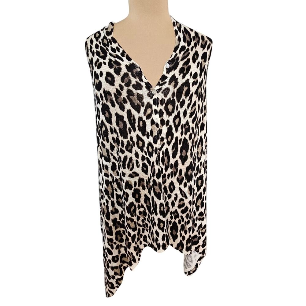 Chico's Leopard Print Sleeveless Button Front Knit Ponch Top One Size Mob Wife